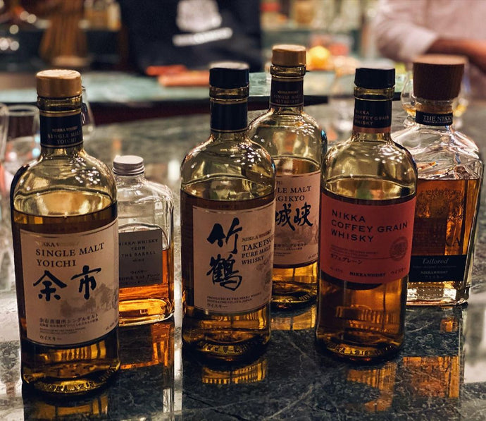 Flight of Nikka Whisky - Taketsuru Pure Malt 2020, Yoichi Single Malt NAS, Miyagikyo Single Malt NAS, Nikka Coffey Grain, Nikka From The Barrel, Nikka 12