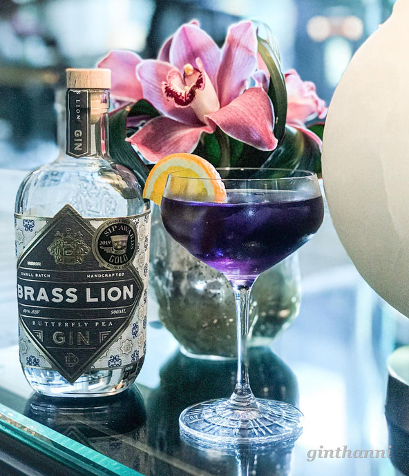 Brass Lion Butterfly Pea Gin