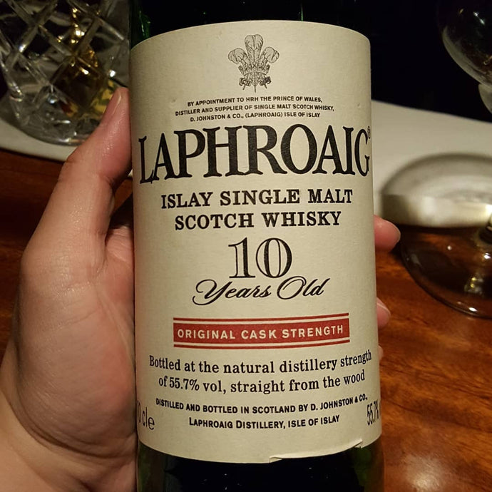 Laphroaig 10 years, Original Cask Strength, Red Stripe Label, 55.7% abv.