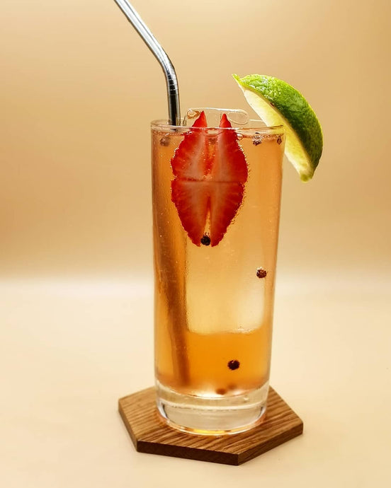 Gin and Tonic with Black Pepper, Shiso, and Strawberry Infused Gin